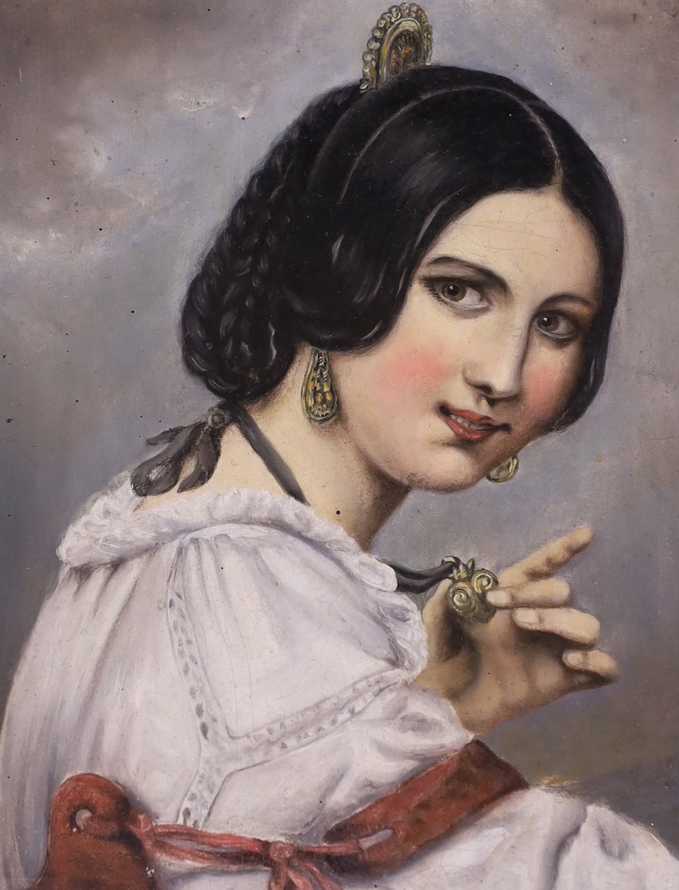 Russian School, early 20th century, oil on board, Portrait of a gypsy woman, 22 x 17cm